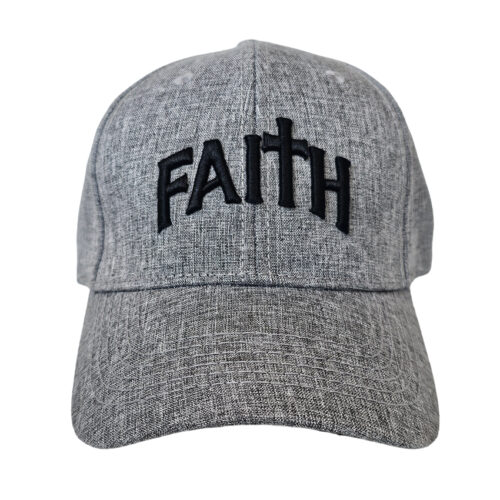 CAP023 Christian Cap Summit 6 Panel Light Grey 3D Faith black Front