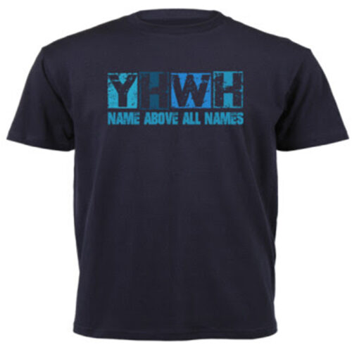 YHWH Navy with Blue Print - Christian T shirt (Unisex)
