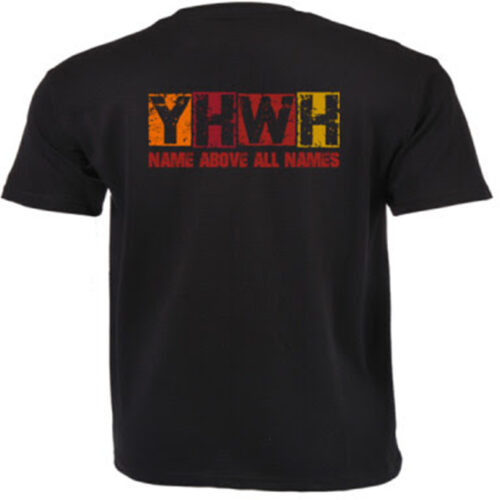 YHWH Black with Red Print - Christian T shirt (Unisex) back