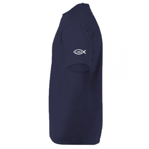 WWJD Navy - Christian T shirt (Unisex) sleeve